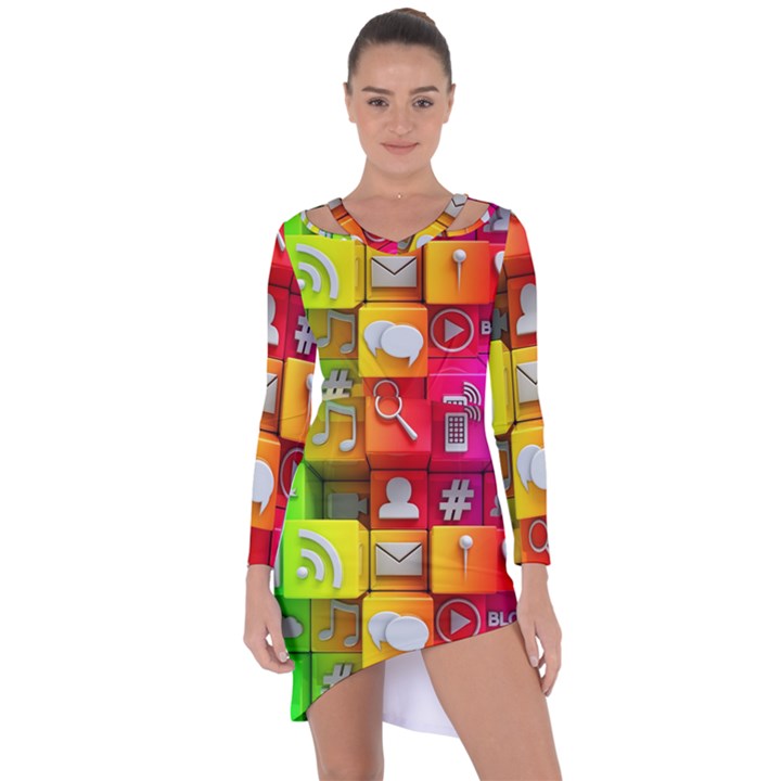 Colorful 3d Social Media Asymmetric Cut-Out Shift Dress