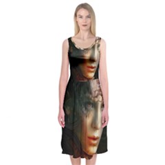 Digital Fantasy Girl Art Midi Sleeveless Dress