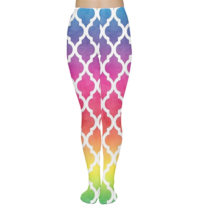 Colorful Rainbow Moroccan Pattern Women s Tights