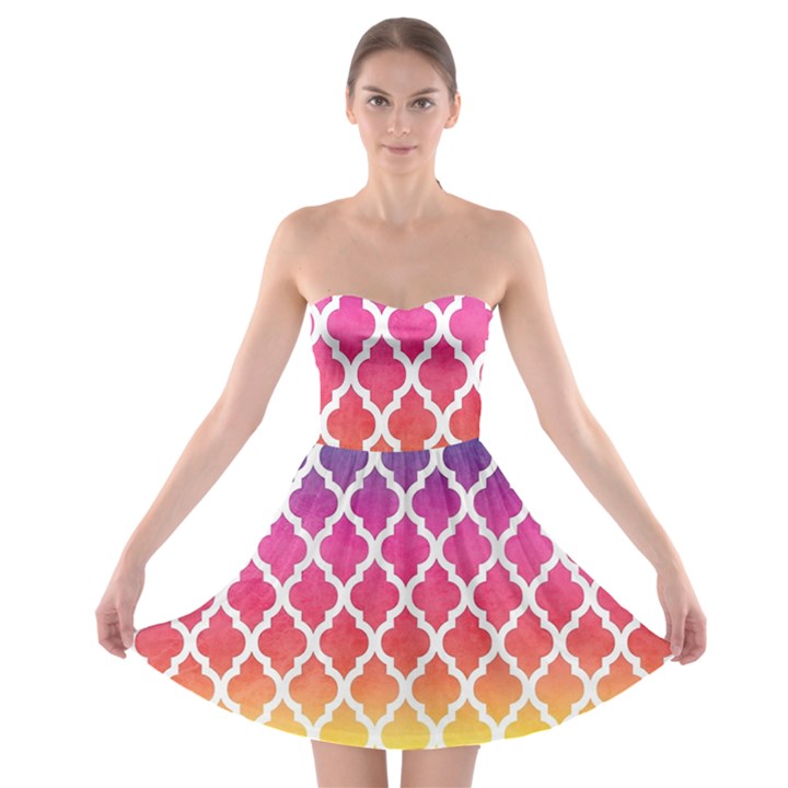 Colorful Rainbow Moroccan Pattern Strapless Bra Top Dress