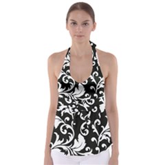 Vector Classicaltr Aditional Black And White Floral Patterns Babydoll Tankini Top by BangZart