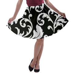 Vector Classicaltr Aditional Black And White Floral Patterns A-line Skater Skirt