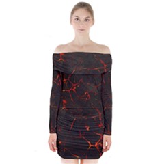 Volcanic Textures Long Sleeve Off Shoulder Dress