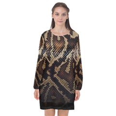 Snake Skin Olay Long Sleeve Chiffon Shift Dress 