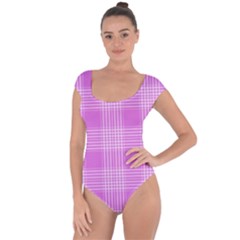 Seamless Tartan Pattern Short Sleeve Leotard 