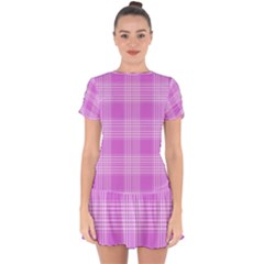 Seamless Tartan Pattern Drop Hem Mini Chiffon Dress