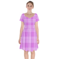 Seamless Tartan Pattern Short Sleeve Bardot Dress