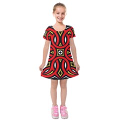 Traditional Art Pattern Kids  Short Sleeve Velvet Dress