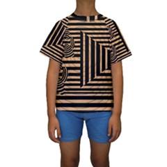 Wooden Pause Play Paws Abstract Oparton Line Roulette Spin Kids  Short Sleeve Swimwear