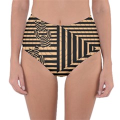 Wooden Pause Play Paws Abstract Oparton Line Roulette Spin Reversible High-waist Bikini Bottoms by BangZart