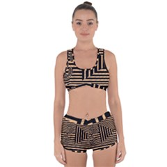 Wooden Pause Play Paws Abstract Oparton Line Roulette Spin Racerback Boyleg Bikini Set