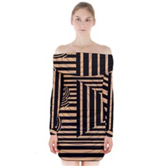 Wooden Pause Play Paws Abstract Oparton Line Roulette Spin Long Sleeve Off Shoulder Dress