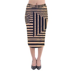 Wooden Pause Play Paws Abstract Oparton Line Roulette Spin Velvet Midi Pencil Skirt