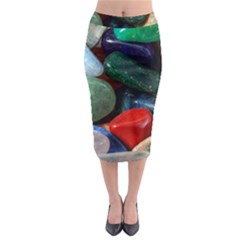 Stones Colors Pattern Pebbles Macro Rocks Midi Pencil Skirt by BangZart