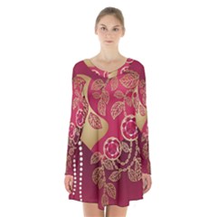 Love Heart Long Sleeve Velvet V-neck Dress by BangZart