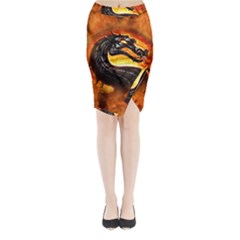 Dragon And Fire Midi Wrap Pencil Skirt