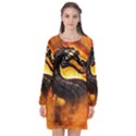 Dragon And Fire Long Sleeve Chiffon Shift Dress  View1