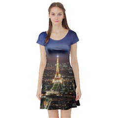 Paris At Night Short Sleeve Skater Dress