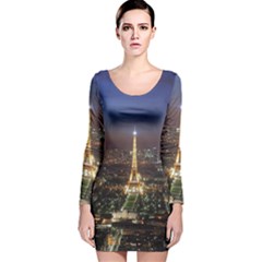 Paris At Night Long Sleeve Velvet Bodycon Dress by BangZart