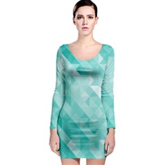 Bright Blue Turquoise Polygonal Background Long Sleeve Bodycon Dress