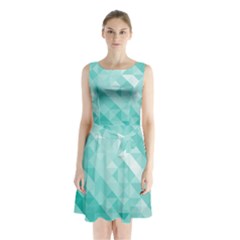Bright Blue Turquoise Polygonal Background Sleeveless Waist Tie Chiffon Dress by TastefulDesigns