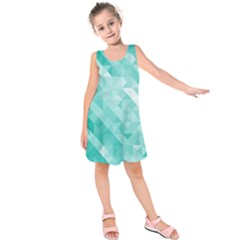 Bright Blue Turquoise Polygonal Background Kids  Sleeveless Dress