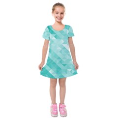 Bright Blue Turquoise Polygonal Background Kids  Short Sleeve Velvet Dress