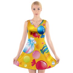 Sweets And Sugar Candies Vector  V-neck Sleeveless Skater Dress