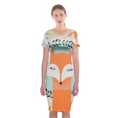 Foxy Fox Canvas Art Print Traditional Classic Short Sleeve Midi Dress