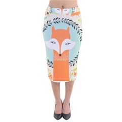 Foxy Fox Canvas Art Print Traditional Velvet Midi Pencil Skirt