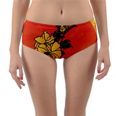 Vector Asian Flowers Reversible Mid-waist Bikini Bottoms