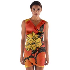 Vector Asian Flowers Wrap Front Bodycon Dress