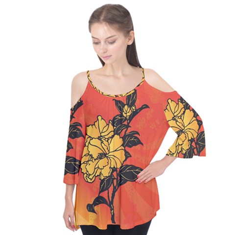 Vector Asian Flowers Flutter Tees by BangZart