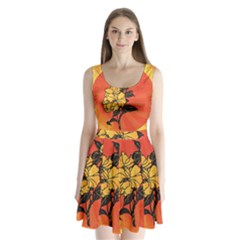 Vector Asian Flowers Split Back Mini Dress  by BangZart