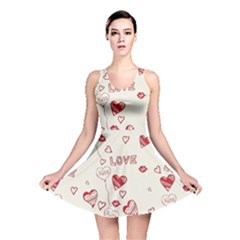 Pattern Hearts Kiss Love Lips Art Vector Reversible Skater Dress by BangZart
