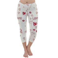 Pattern Hearts Kiss Love Lips Art Vector Capri Winter Leggings 