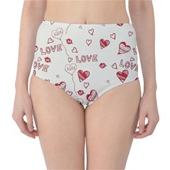 Pattern Hearts Kiss Love Lips Art Vector High-waist Bikini Bottoms