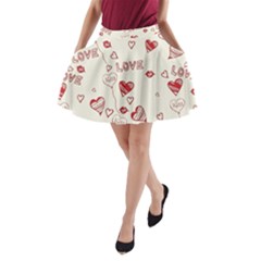 Pattern Hearts Kiss Love Lips Art Vector A-line Pocket Skirt by BangZart