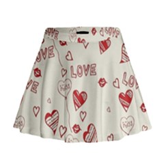 Pattern Hearts Kiss Love Lips Art Vector Mini Flare Skirt by BangZart