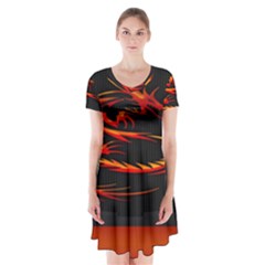 Dragon Short Sleeve V-neck Flare Dress