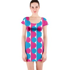 Pink And Bluedots Pattern Short Sleeve Bodycon Dress