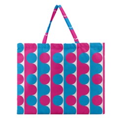 Pink And Bluedots Pattern Zipper Large Tote Bag