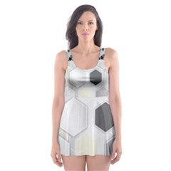 Honeycomb Pattern Skater Dress Swimsuit