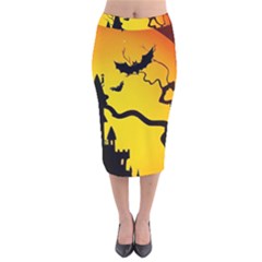 Halloween Night Terrors Velvet Midi Pencil Skirt