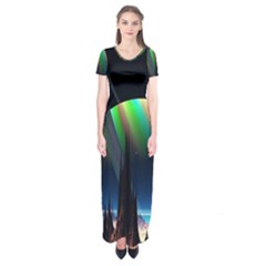 Planets In Space Stars Short Sleeve Maxi Dress