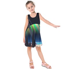 Planets In Space Stars Kids  Sleeveless Dress