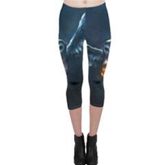 Owl And Fire Ball Capri Leggings 