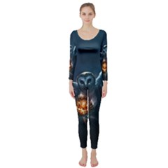 Owl And Fire Ball Long Sleeve Catsuit