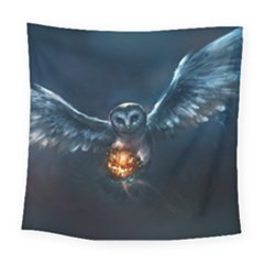 Owl And Fire Ball Square Tapestry (large)
