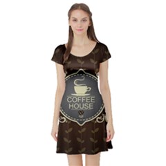 Coffee House Short Sleeve Skater Dress by BangZart